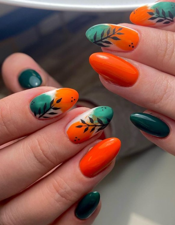 Orange and Green Halloween Nails