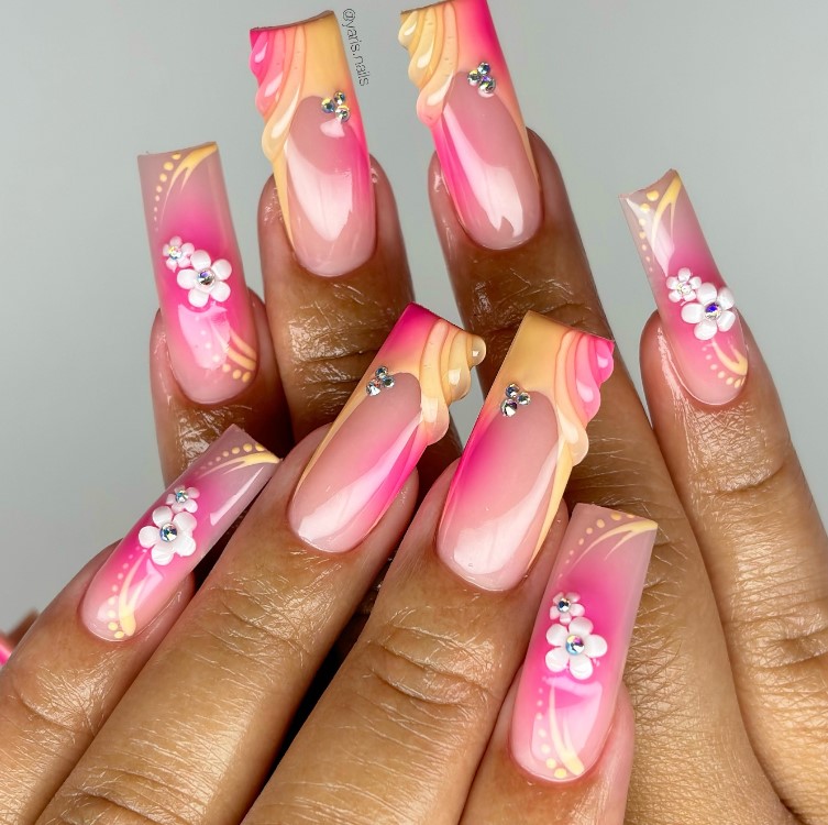 Pink Square Aura Nails