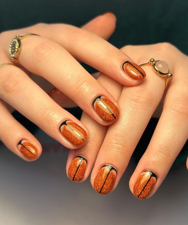 Classy Orange Nail with Minimal Design