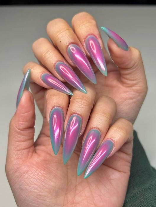 grey and pink aura nails