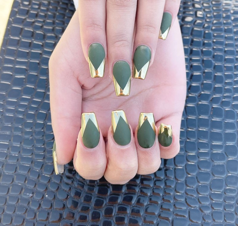 Metallic Tips on Green Nails