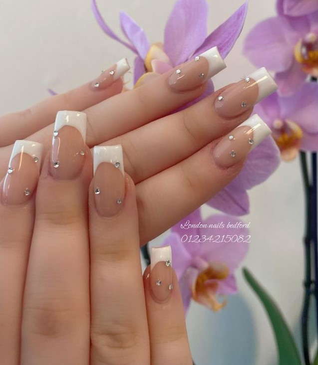 Natural Nails with Square Frenchie's and Diamonds