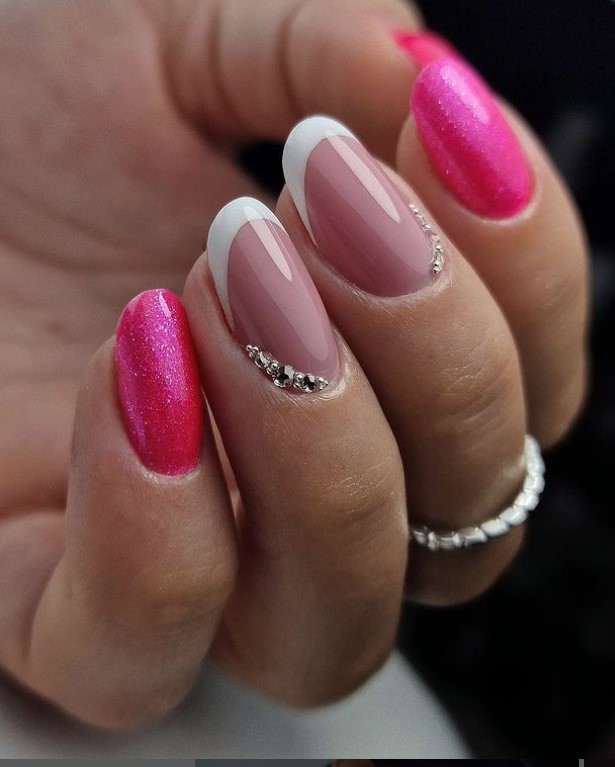 Pink Vibrant Combo Nails