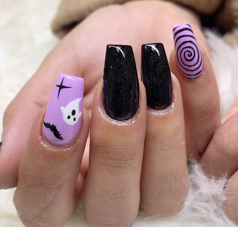 black and purple halloween nails