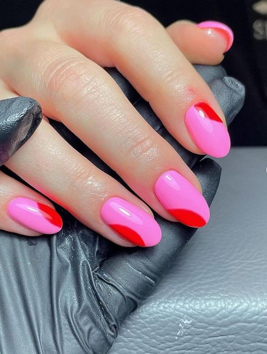 red and pink short nail designs