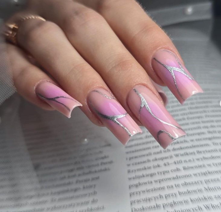 Baby Pink and Nude Aura Nail design