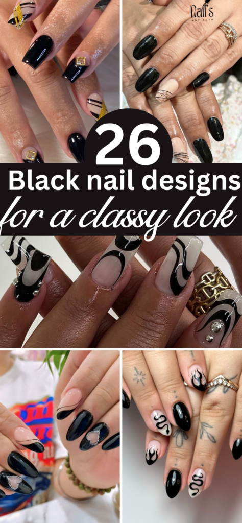 classy black nails for a chick and elegant look