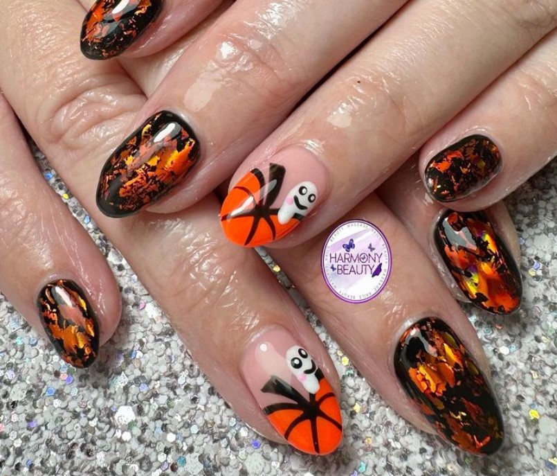 Black With Orange Foils and Halloween Pumpkin Art