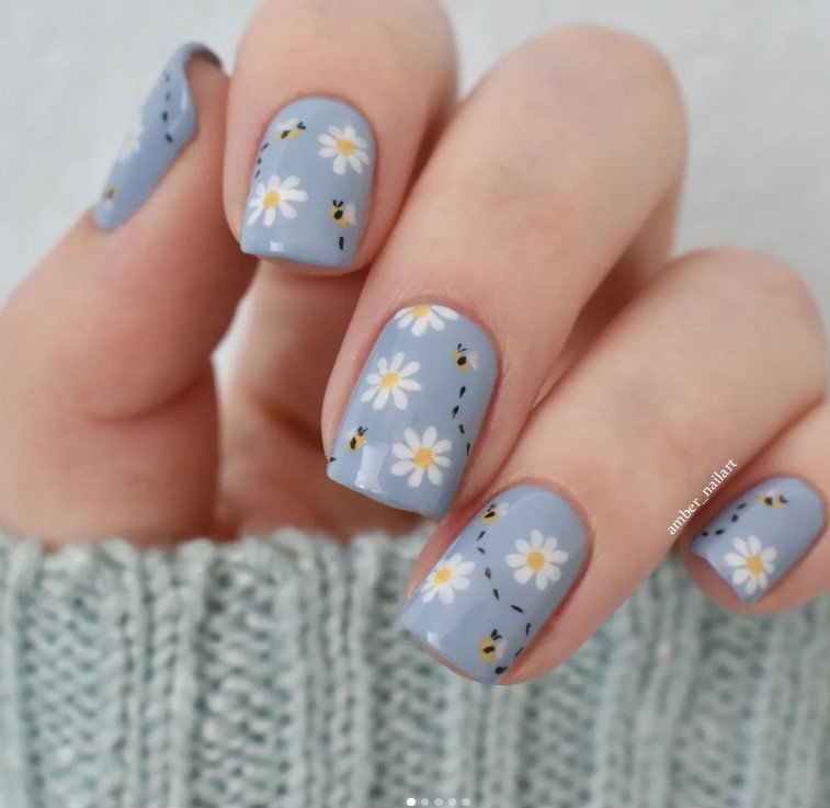  nail design on blue nails