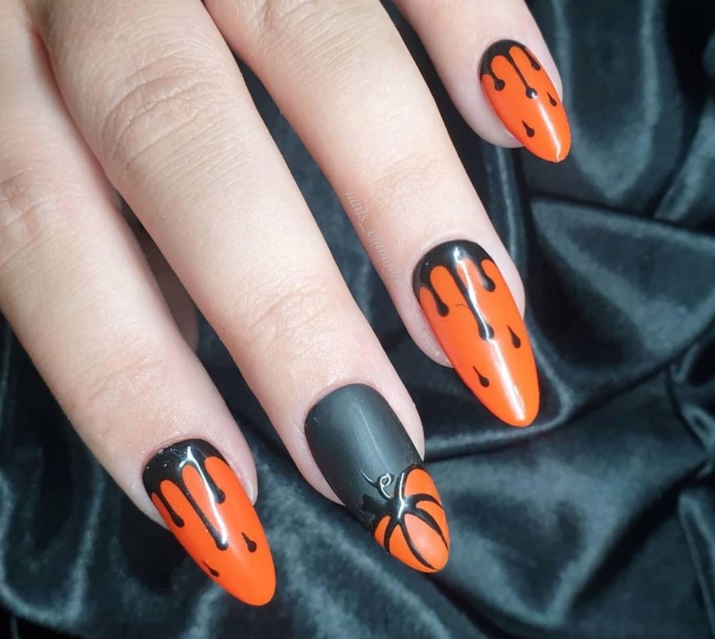 Orange and Black Halloween Nails