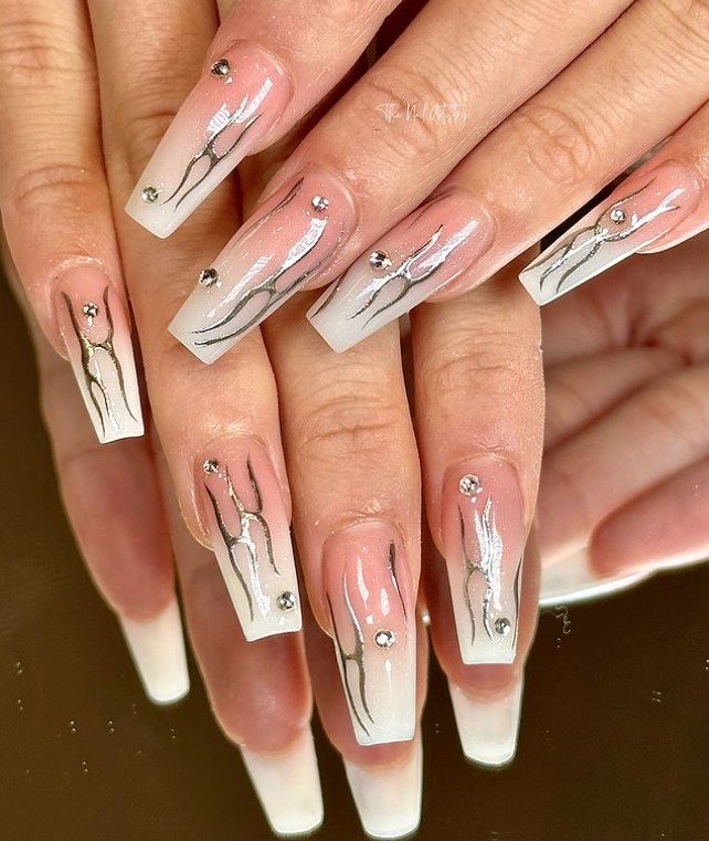 Ombre Nails with Metallic  nail art design Details