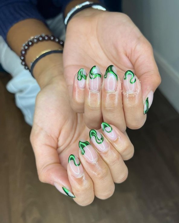 Metallic Green metallic nail art design