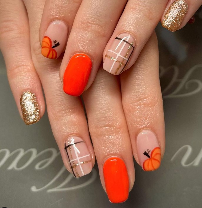 Pumpkin Season Orange Nail Design