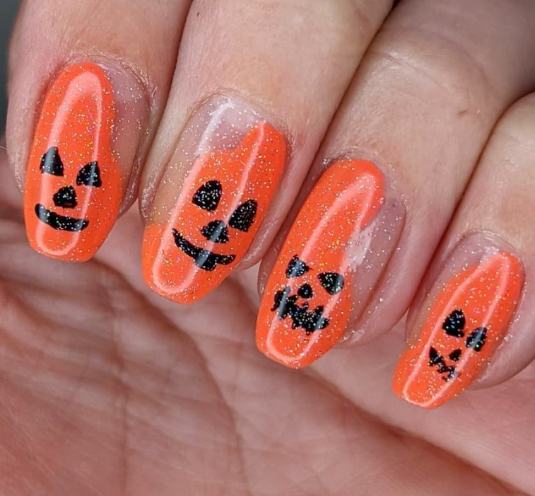 Halloween Orange Nails with Negative Spaces