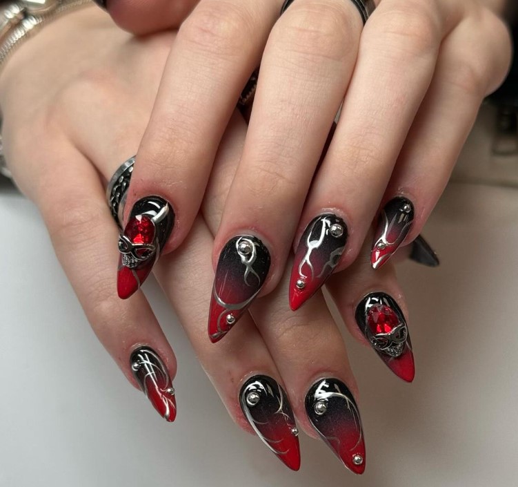 Red and Black Ombre with Metallic Details