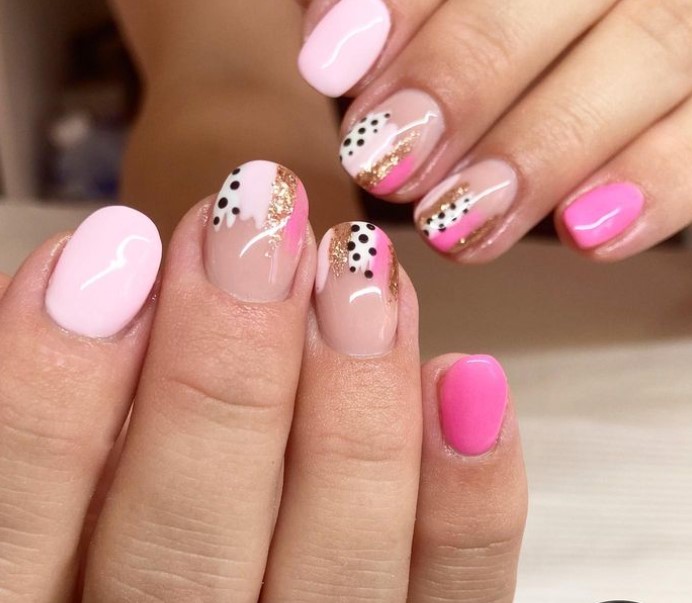 Pink rounded Short Nail designs