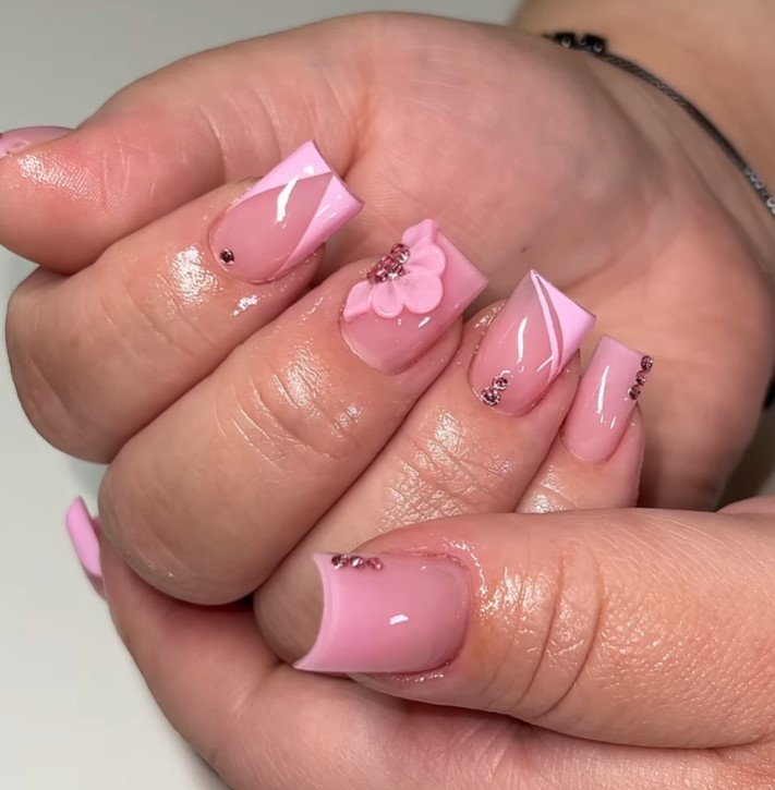  Square Pink short nail designs