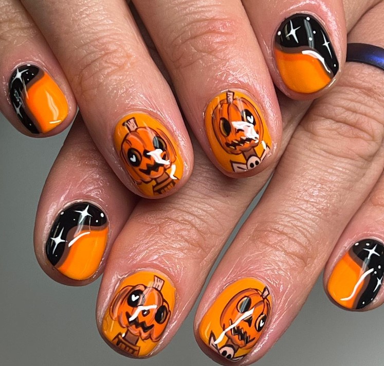 Vintage Pumpkin Halloween Orange Nails