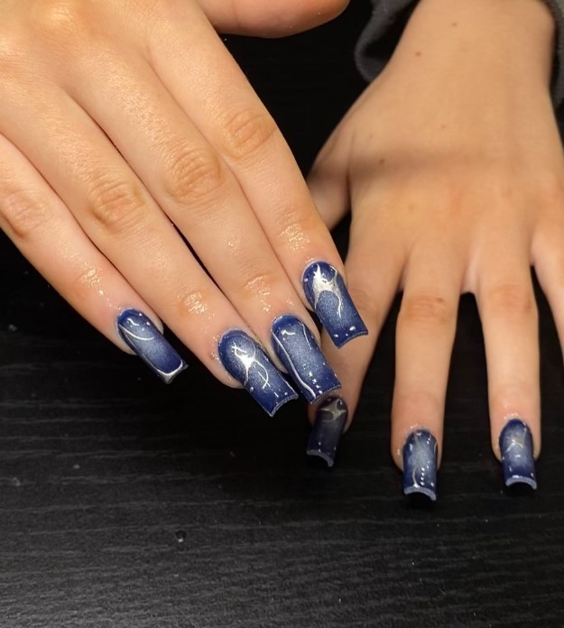 Airbrush Navy Blue Nails