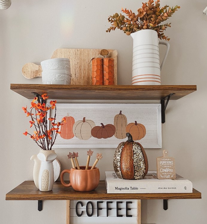 Autumn Decor on Floating Shelves