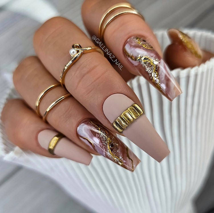 Beige Nails with Marble nails