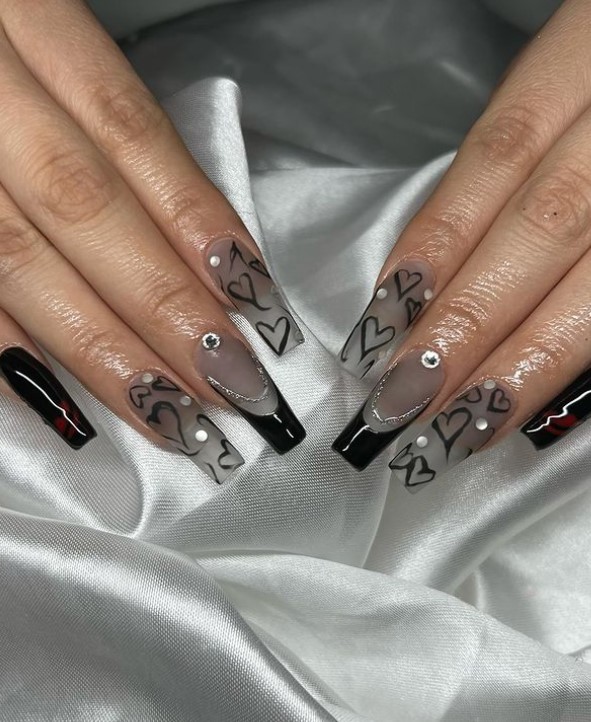 Black Coffin Valentine Nails