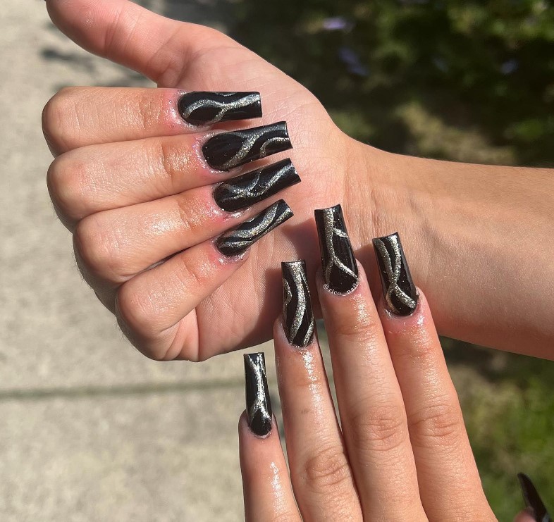 Black Coffin nails with silver details