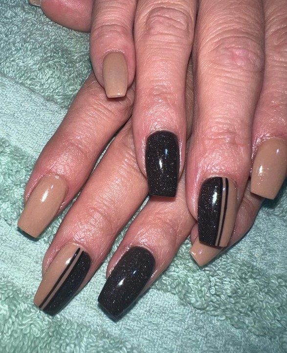 Black and Neutral colored coffin Nails