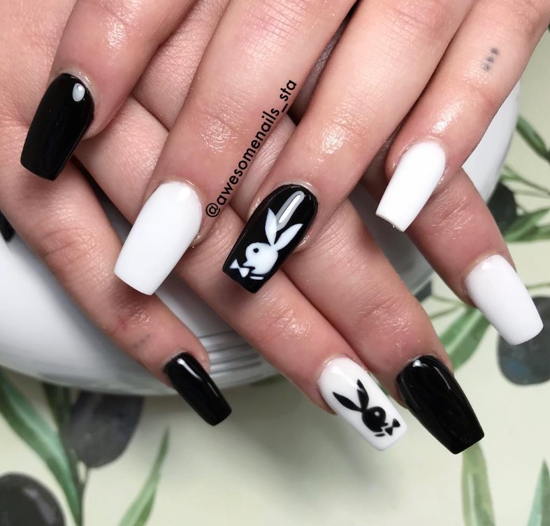 Black and White Coffin Nails