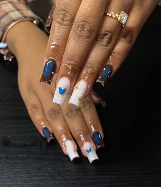 Blue And White Nails