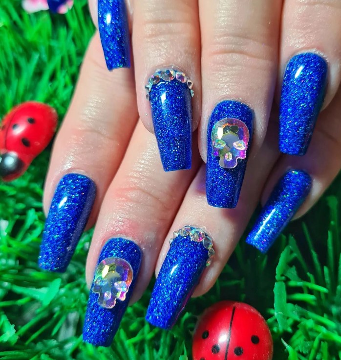 Blue Nails with bling