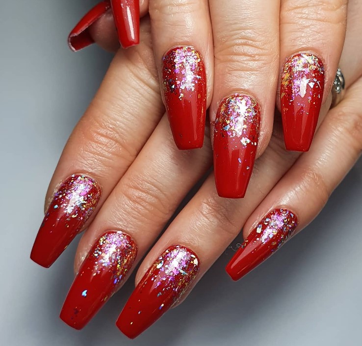 Classic Red with Silver Details coffin nail designs