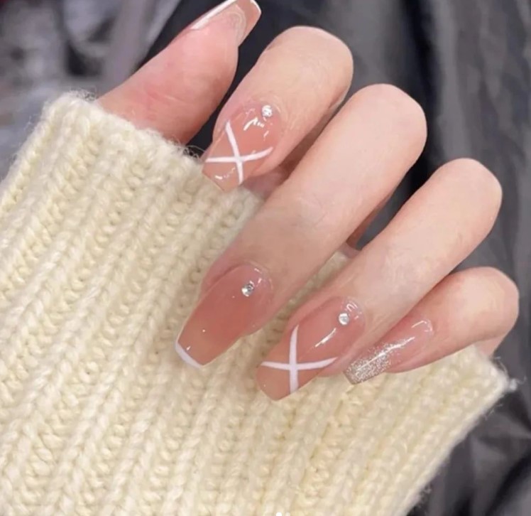 Coffin shaped nude nail designs