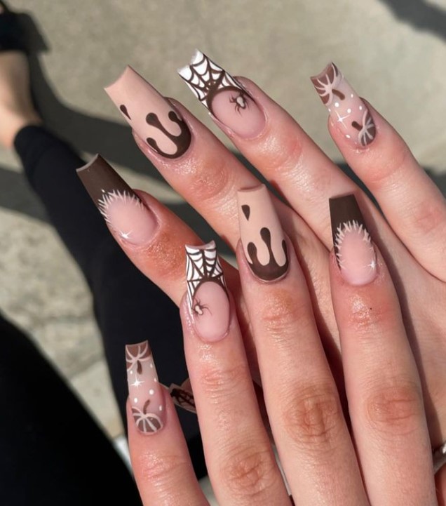 Cute Fall Nails with Touch of Halloween