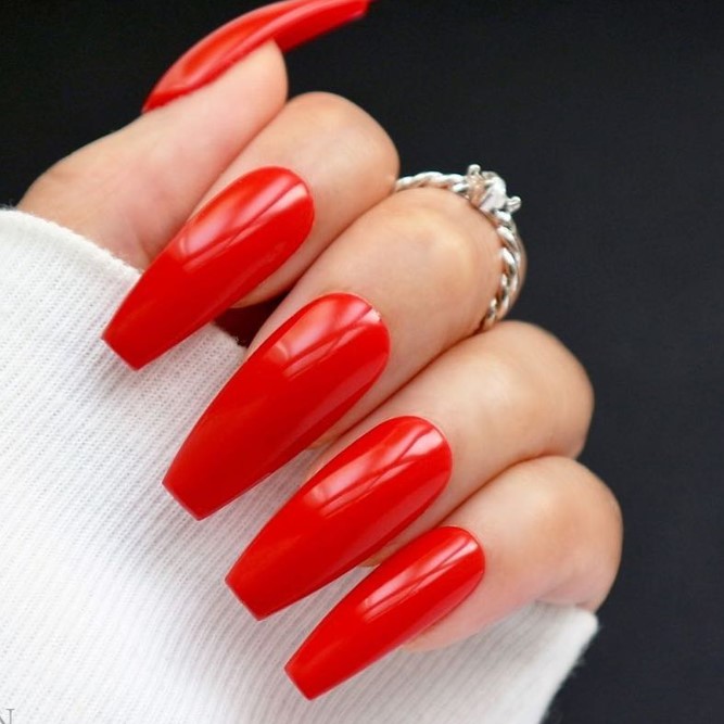 Deep Red Coffin Nails