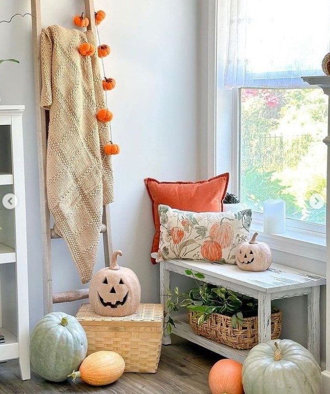 Entryway with Pumpkins and Cushions