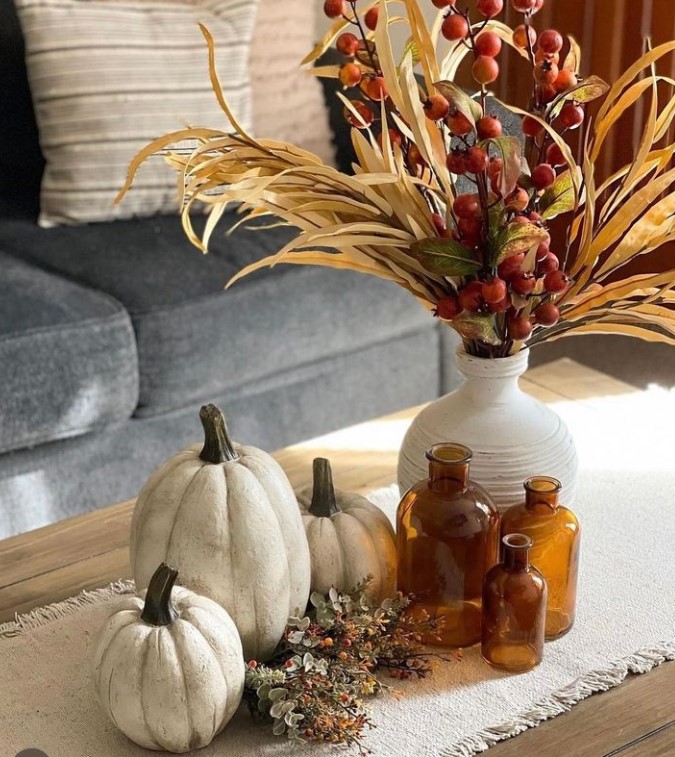 Fal Decor with White Pumpkins