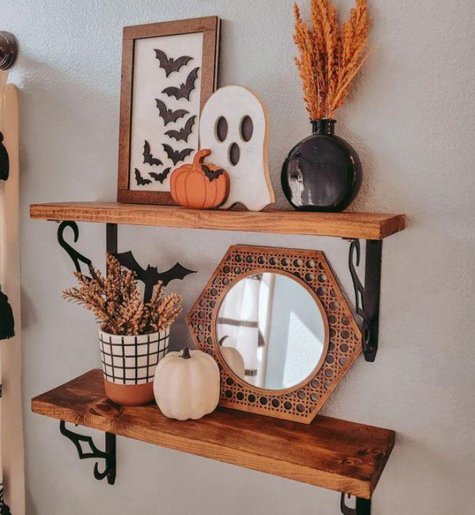 Halloween Decor on Floating shelves