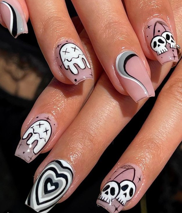 Halloween motifs on Natural Nails