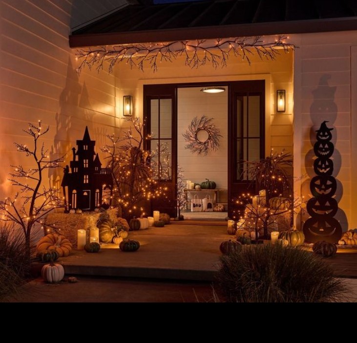 Halloween Front porch decor with led lights