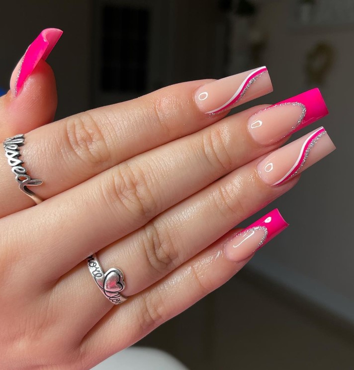 Hot Pink Nails with Swirls