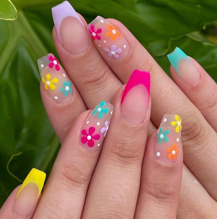 Matt Florals on  Short Coffin Nails 