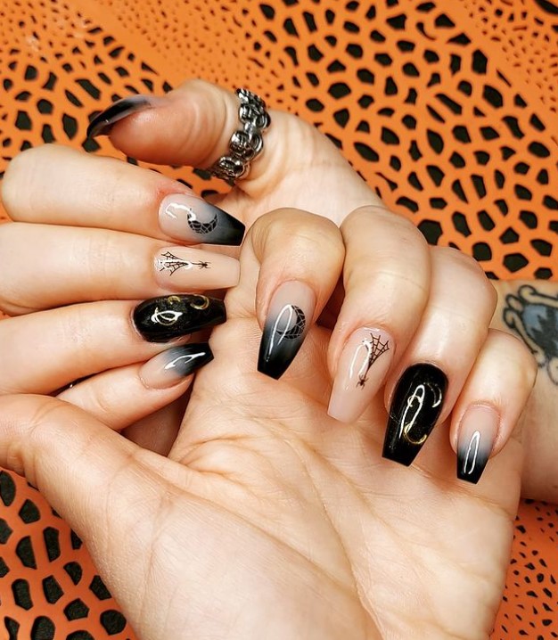 Mix and Match Black Spooky Nails