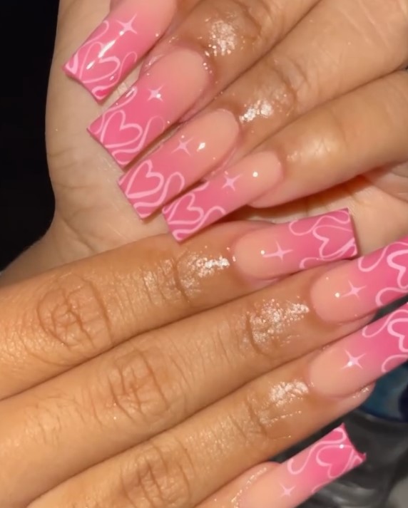 Ombre Nails in Pink with Hearts