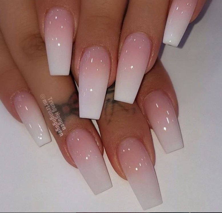 Pink Ombre Coffin Nails