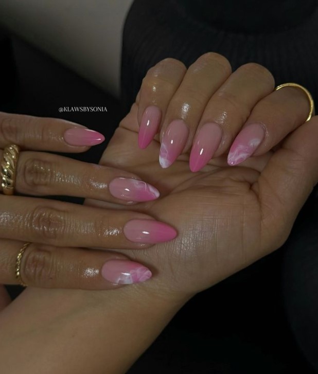 Pink Ombre and Marble Nails