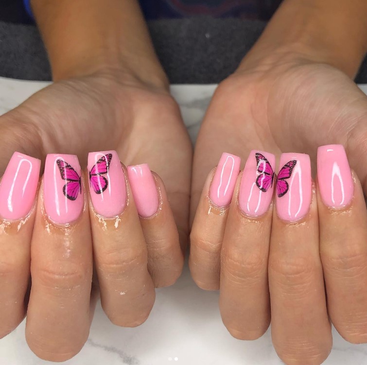 Pink Short Coffins with butterfly