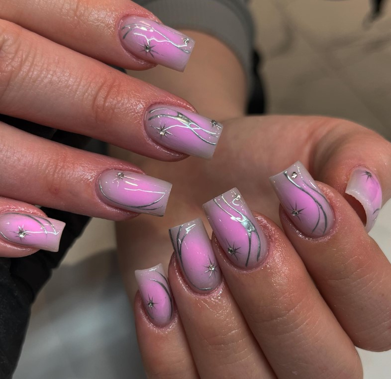 Pink and grey aura Square Nails