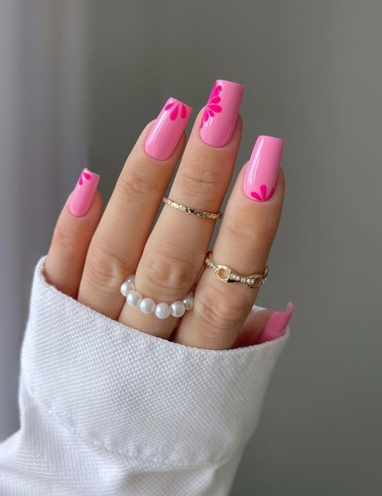 Pink flower on Pink Nails