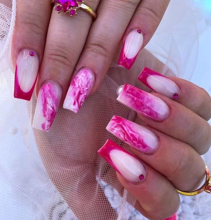 Pink marble French Nails